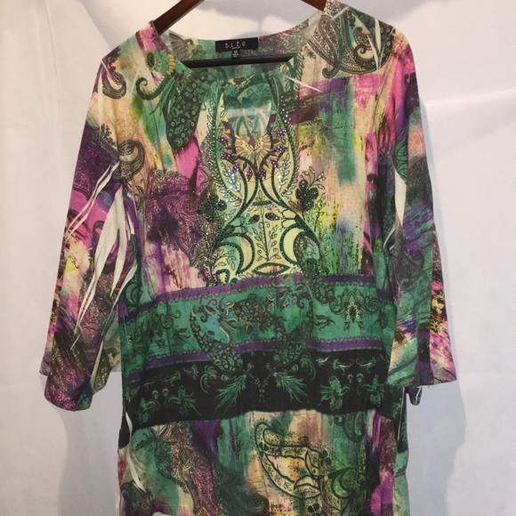 B.L.E.U. Woman Keyhole 3/4 Sleeve Boho Style Blouse Top | Size 1X - Picture 3 of 7
